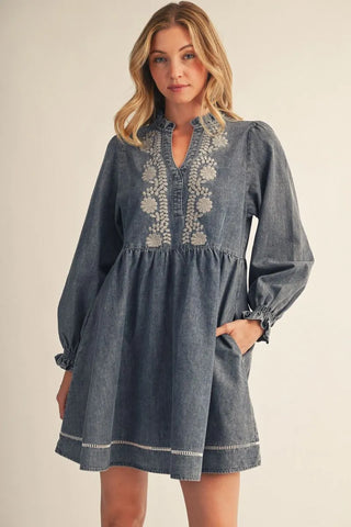 The Bluebell Embroidered Denim Dress 🩵