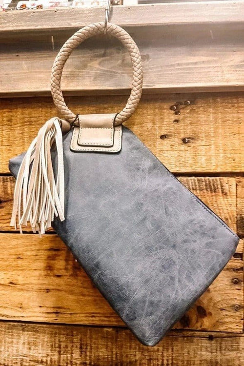 Two Tone Tassel Wristlet Clutch