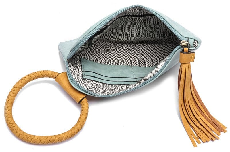 Two Tone Tassel Wristlet Clutch