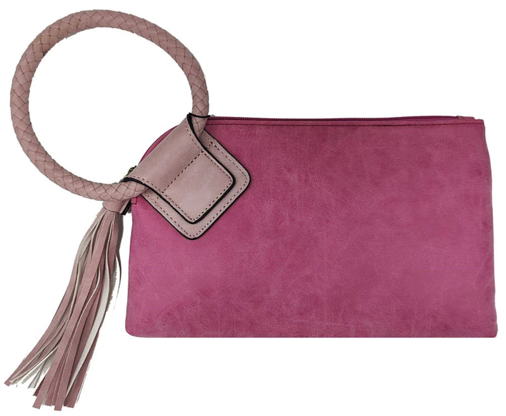Two Tone Tassel Wristlet Clutch