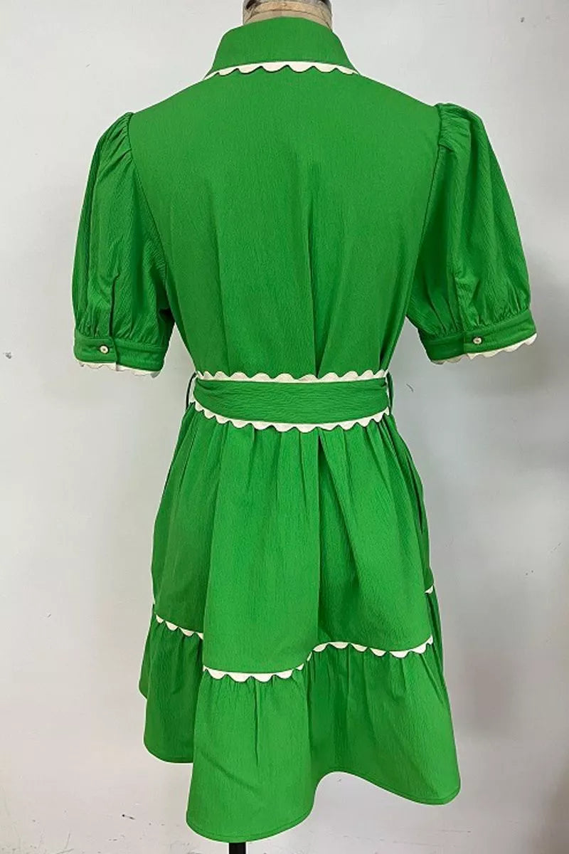 Evergreen Charm Tie-Waist Dress