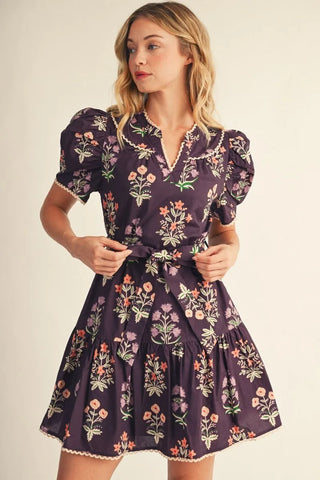 Autumn Garden Tie Waist Dress
