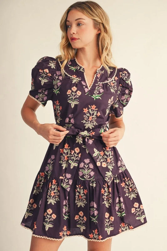 Autumn Garden Tie Waist Dress