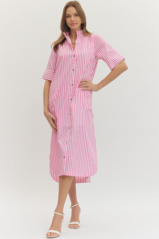 The Classy Stripe Button Midi Dress