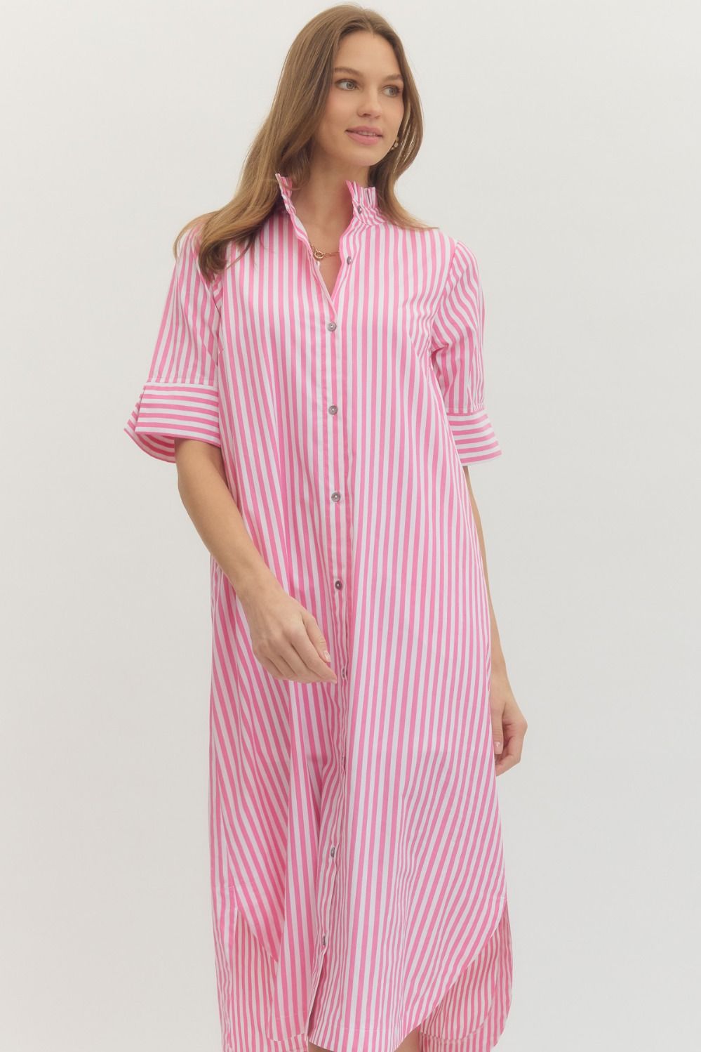 The Classy Stripe Button Midi Dress