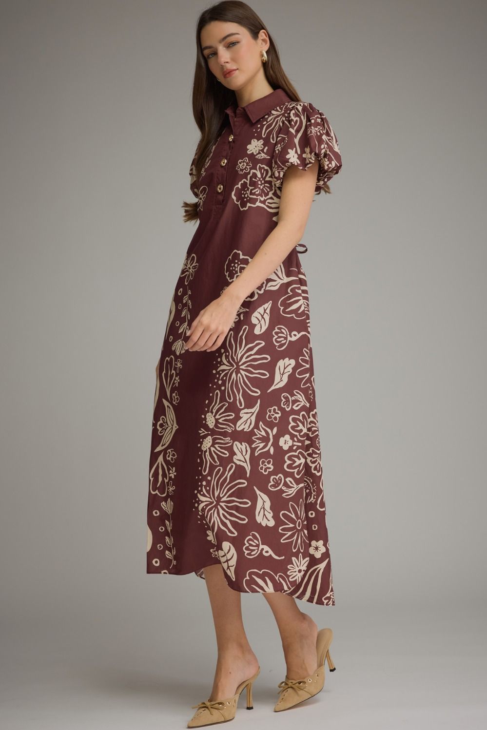Vintage Garden Midi Dress – Wine