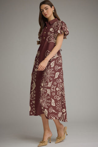 Vintage Garden Midi Dress – Wine