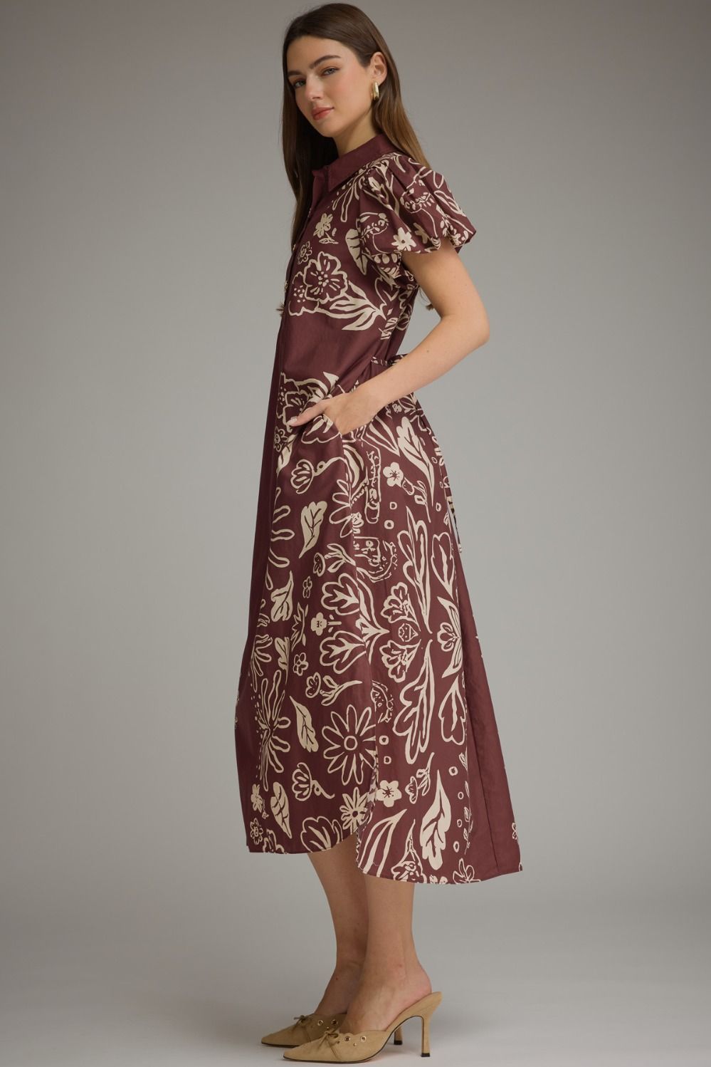 Vintage Garden Midi Dress – Wine