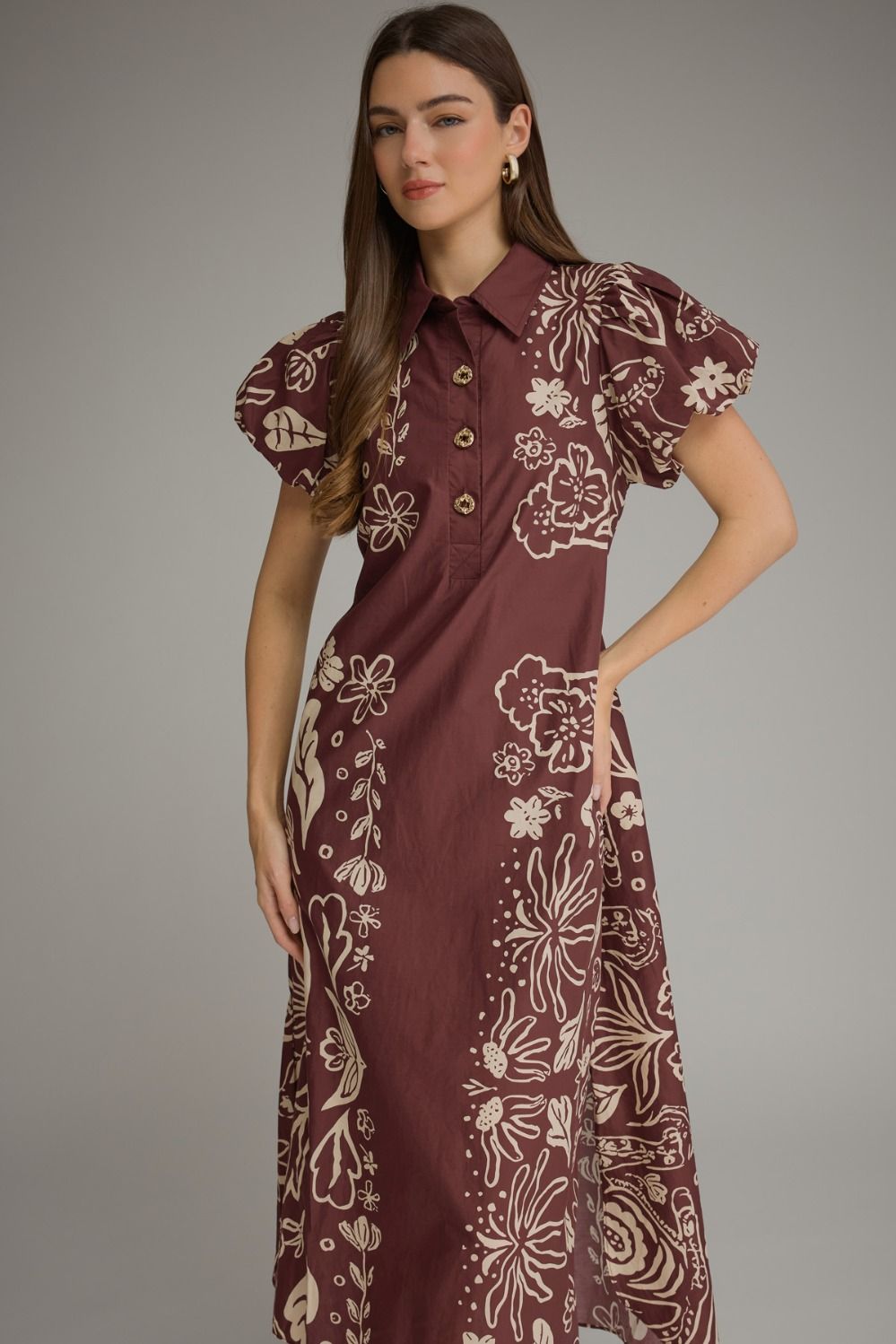 Vintage Garden Midi Dress – Wine