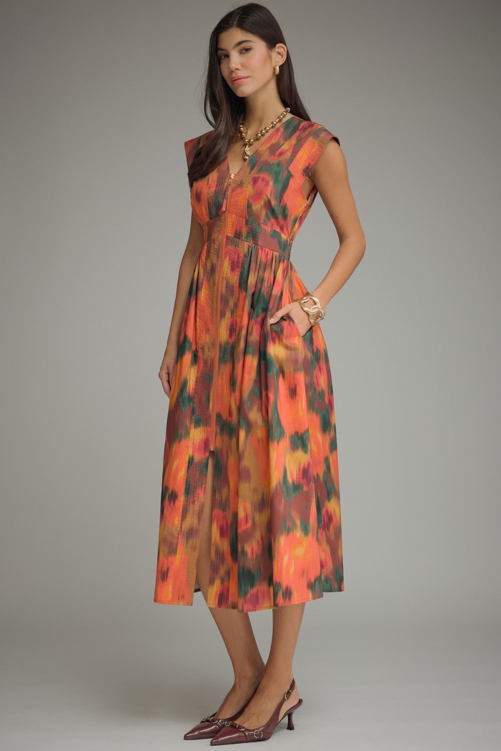 The Painted Autumn Midi Dress – Rust
