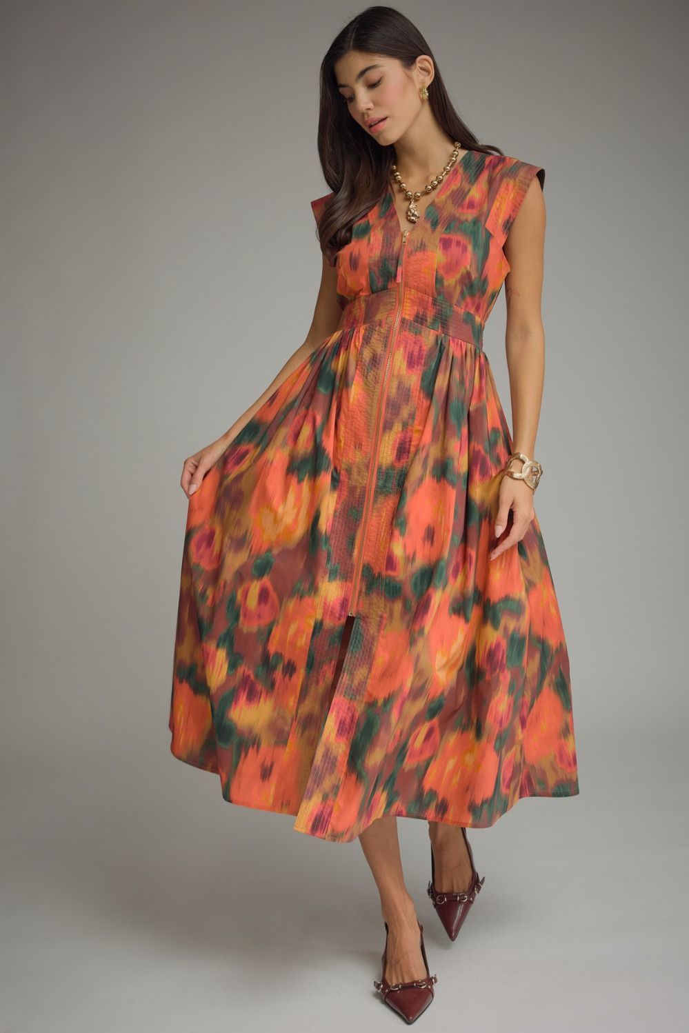 The Painted Autumn Midi Dress – Rust