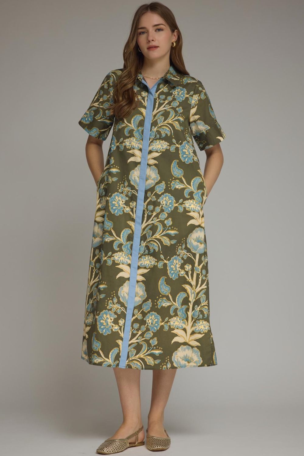 The Painted Garden Midi Dress – Olive
