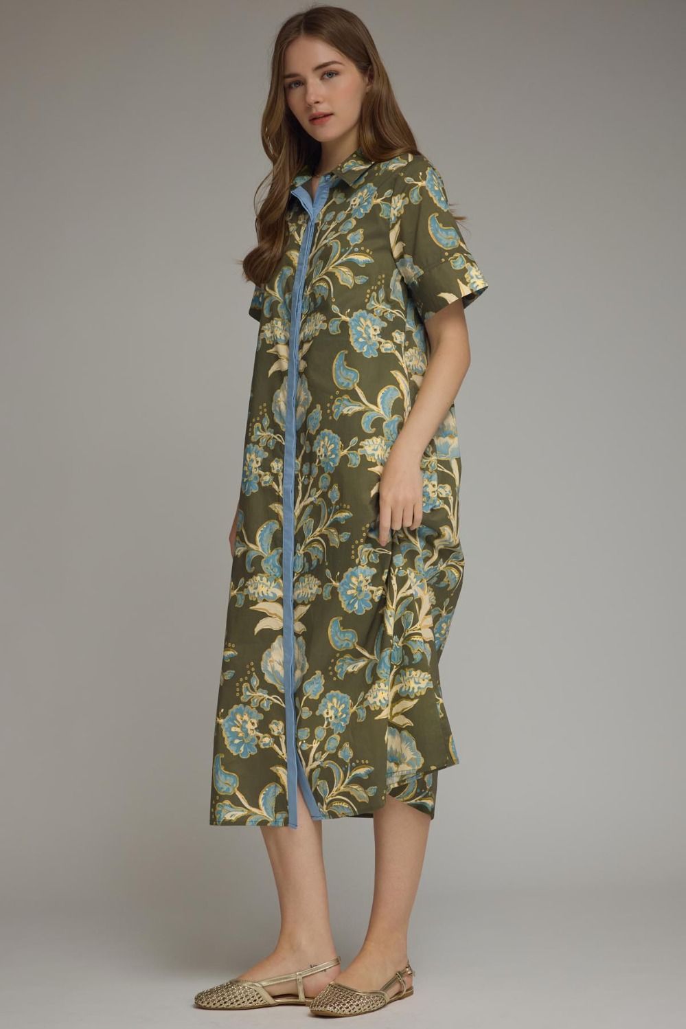 The Painted Garden Midi Dress – Olive