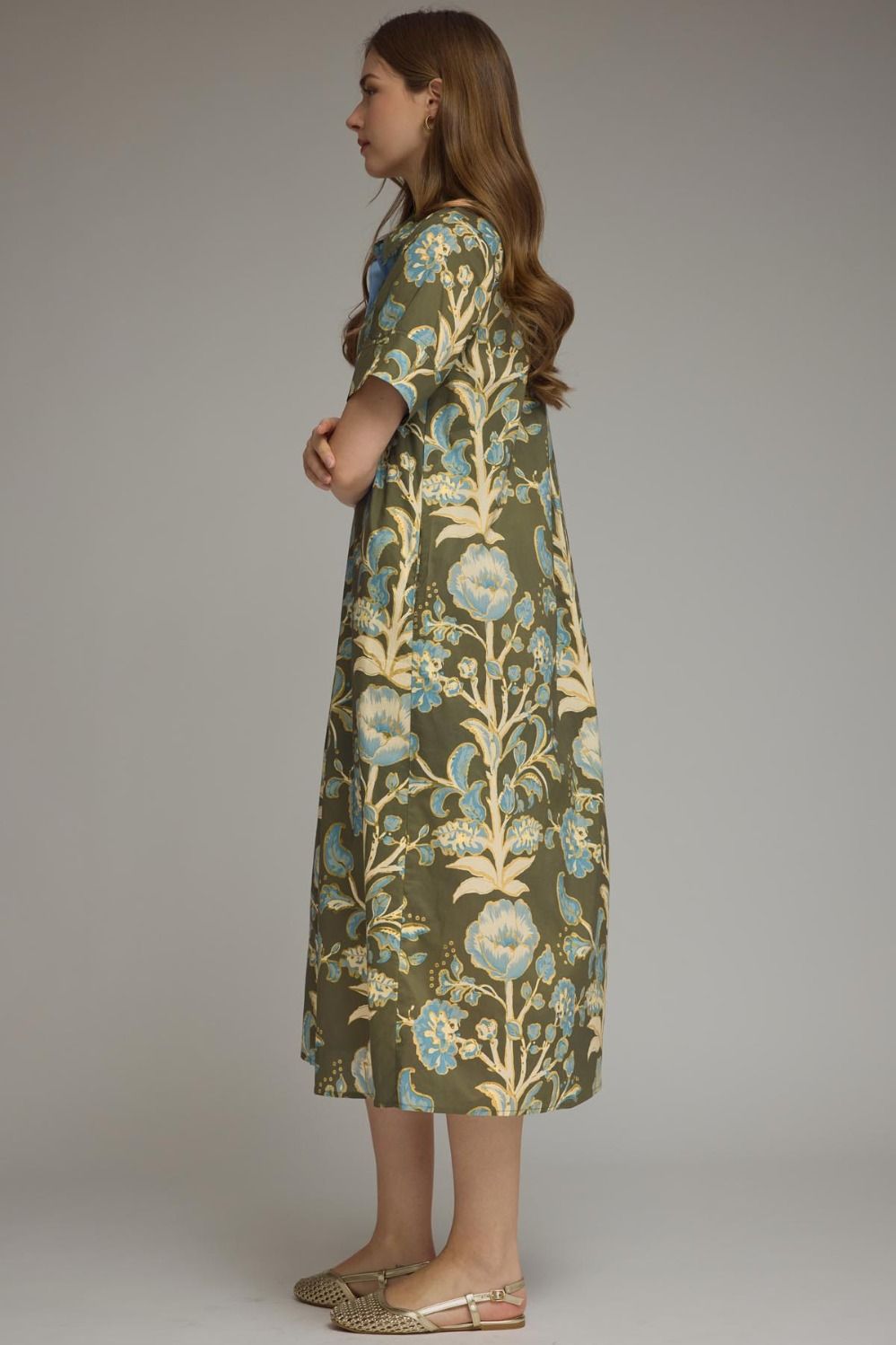 The Painted Garden Midi Dress – Olive