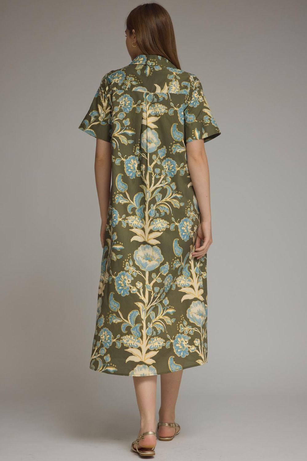 The Painted Garden Midi Dress – Olive