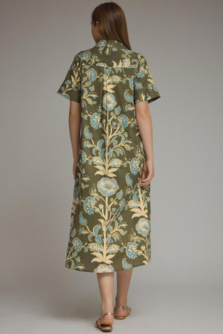 The Painted Garden Midi Dress – Olive