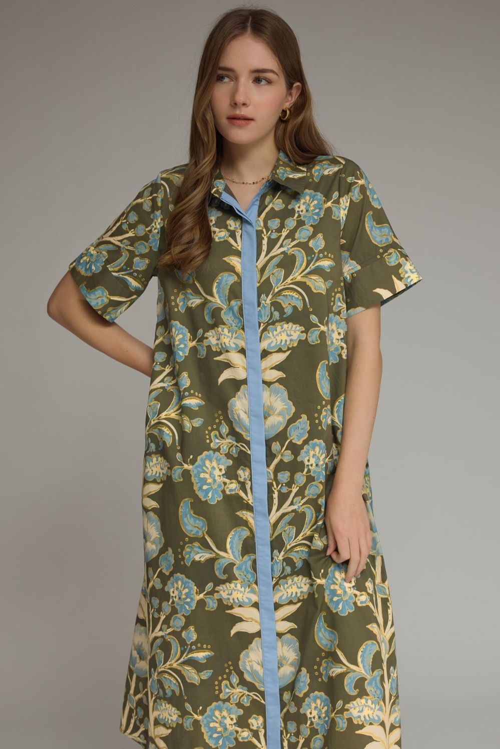 The Painted Garden Midi Dress – Olive