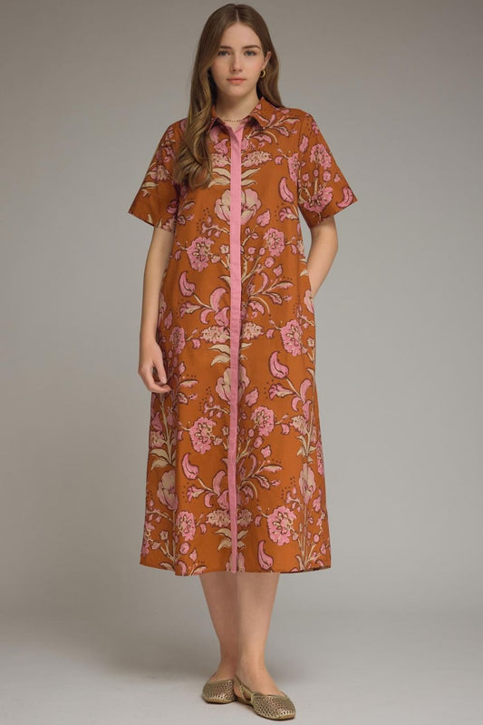 The Painted Garden Midi Dress – Rust