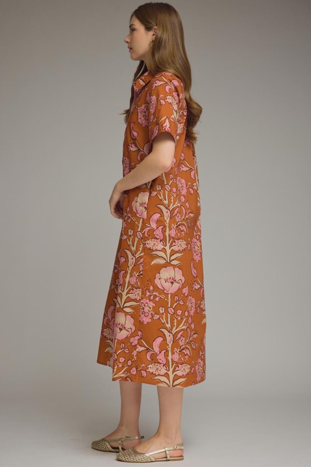 The Painted Garden Midi Dress – Rust