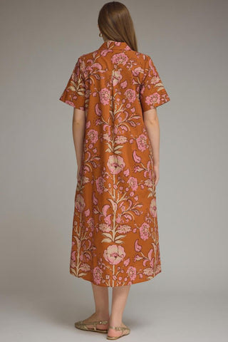 The Painted Garden Midi Dress – Rust