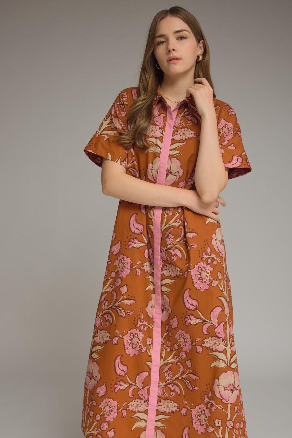 The Painted Garden Midi Dress – Rust