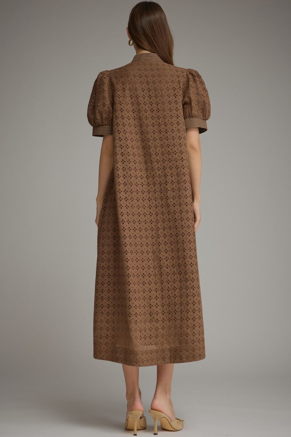 The Autumn Grace Eyelet Midi Dress – Brown