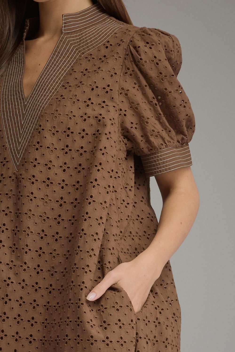 The Autumn Grace Eyelet Midi Dress – Brown
