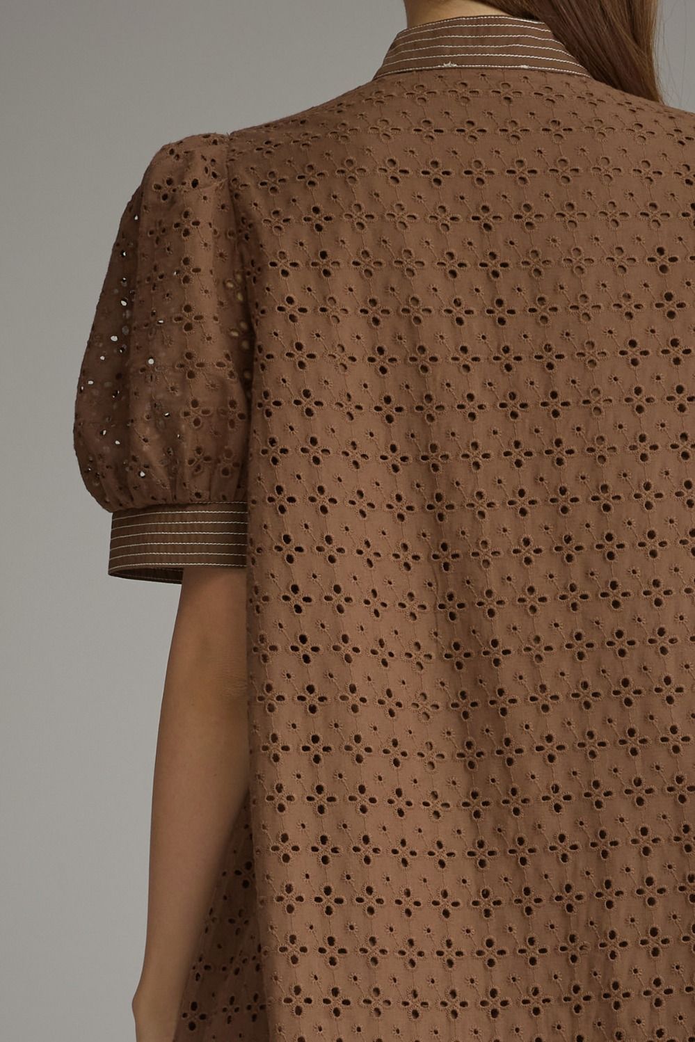 The Autumn Grace Eyelet Midi Dress – Brown