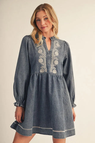 The Bluebell Embroidered Denim Dress 🩵