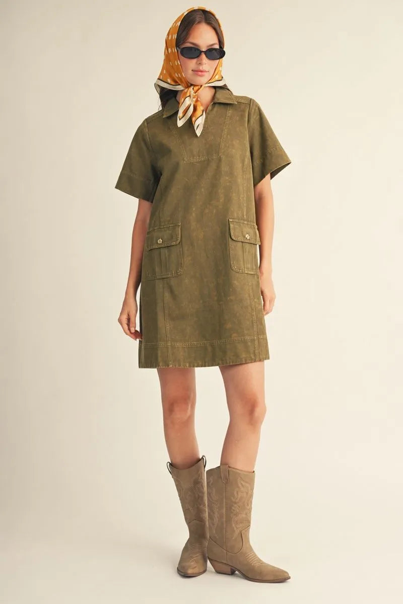 The Ridgeline Washed Dress – Olive
