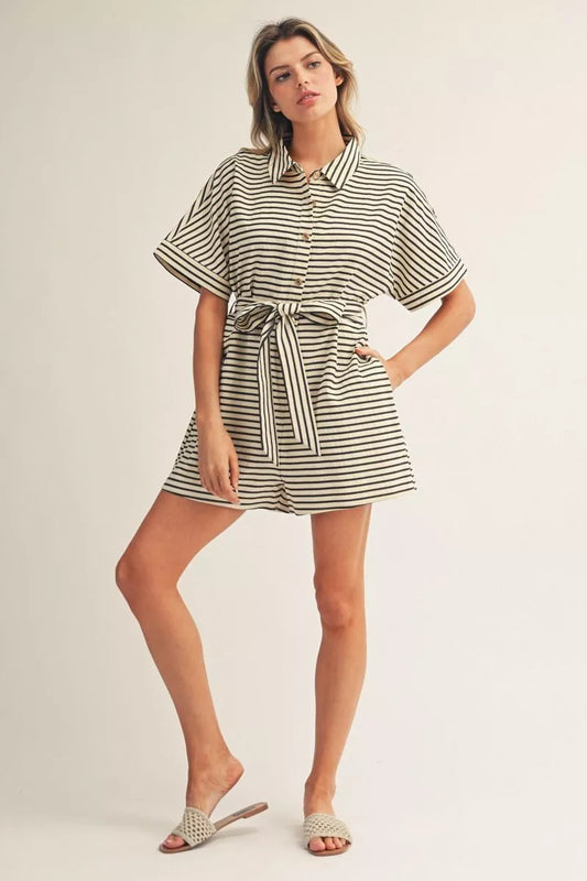 The Coastal Stripe Belted Romper