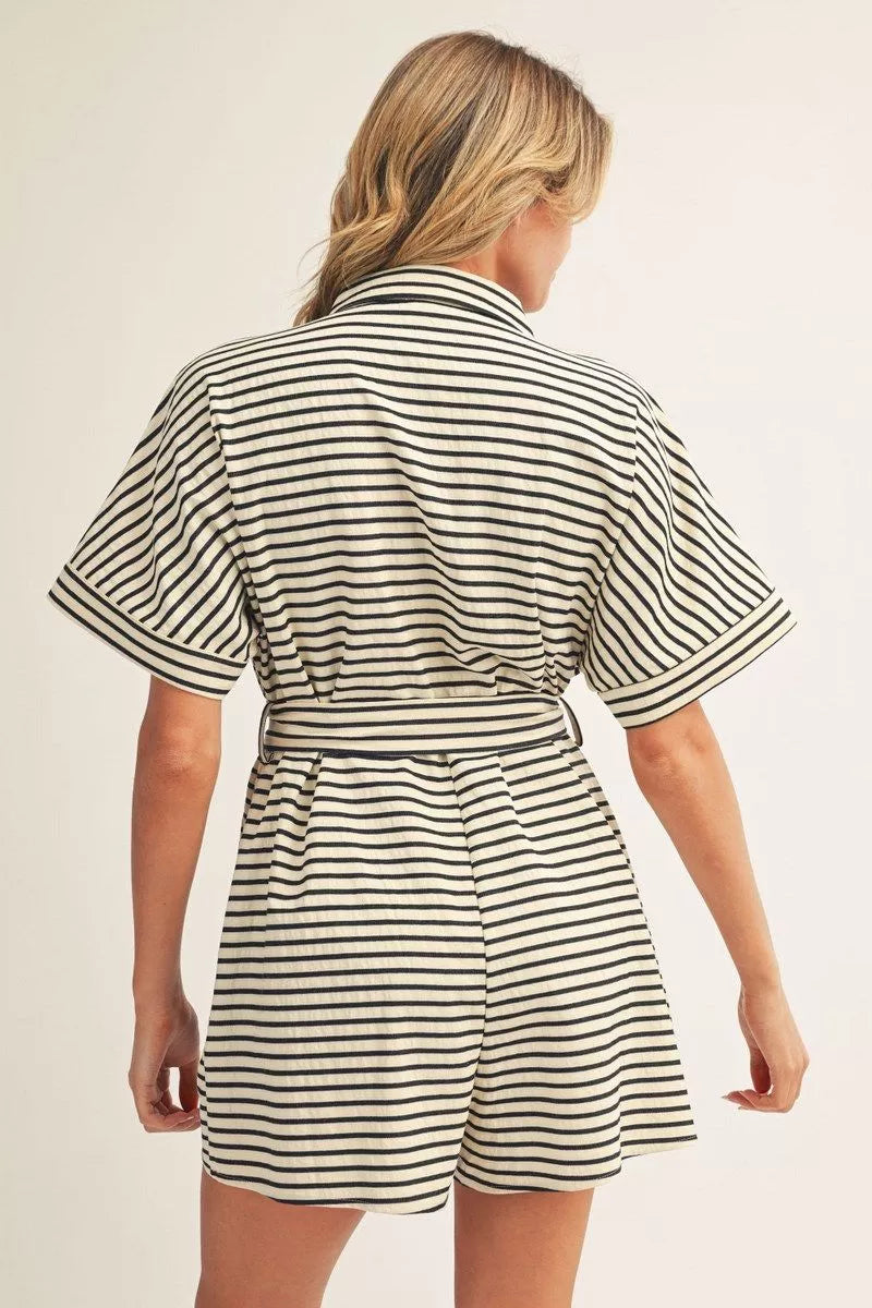 The Coastal Stripe Belted Romper