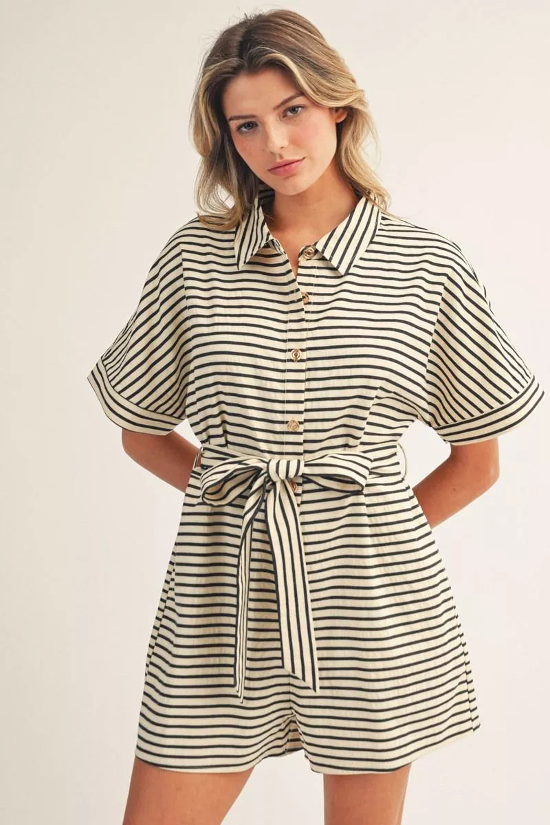 The Coastal Stripe Belted Romper