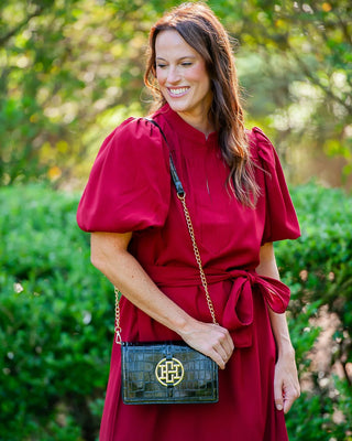 Cecilia Circle Logo Handbag Black Patent EC